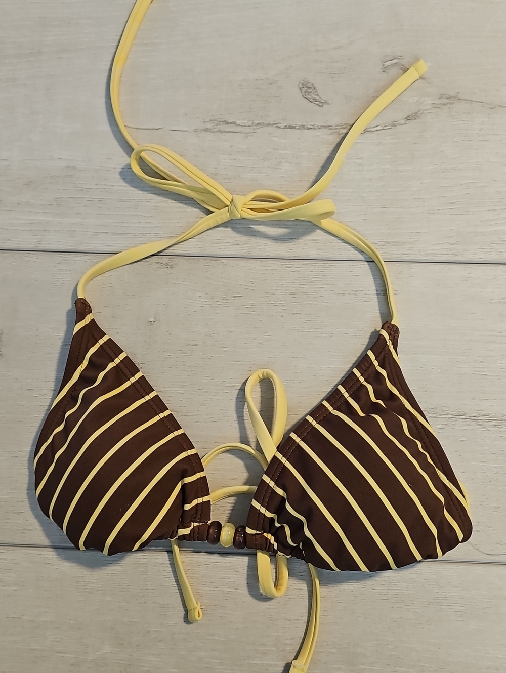 Wild Fable Women's XS Brown and Yellow Striped Triangle Bikini Top